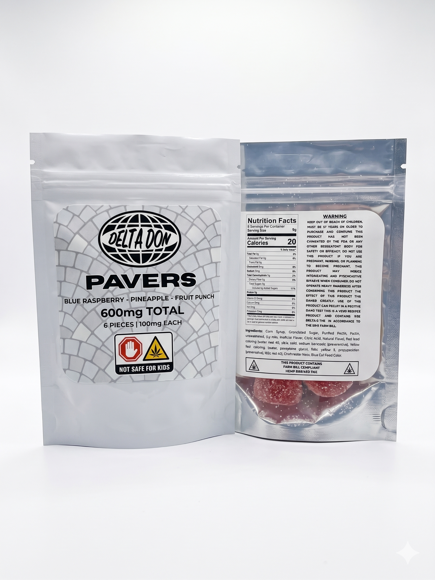 Delta Don Pavers gummies back - nutrition facts, ingredients, warning, Farm Bill compliant