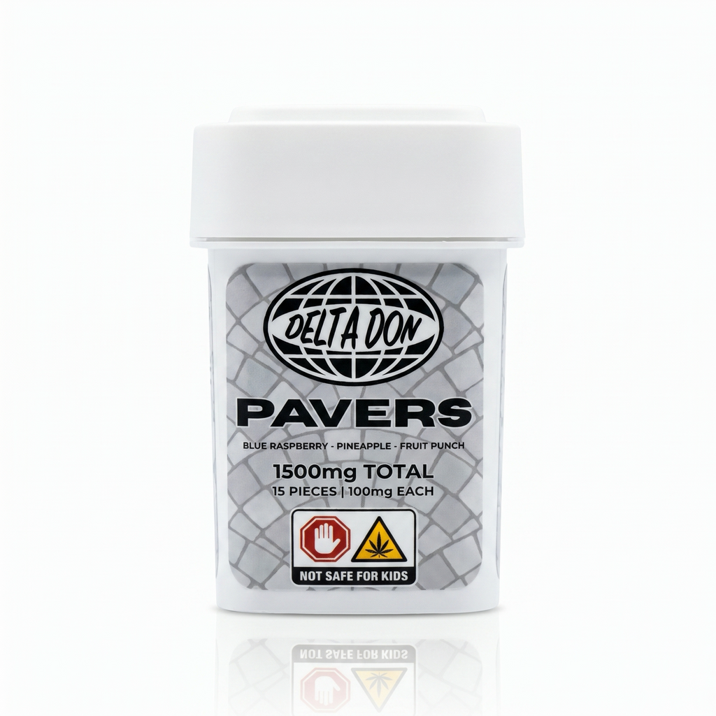 Delta Don Pavers jar front close-up - mixed flavor 1500mg gummies