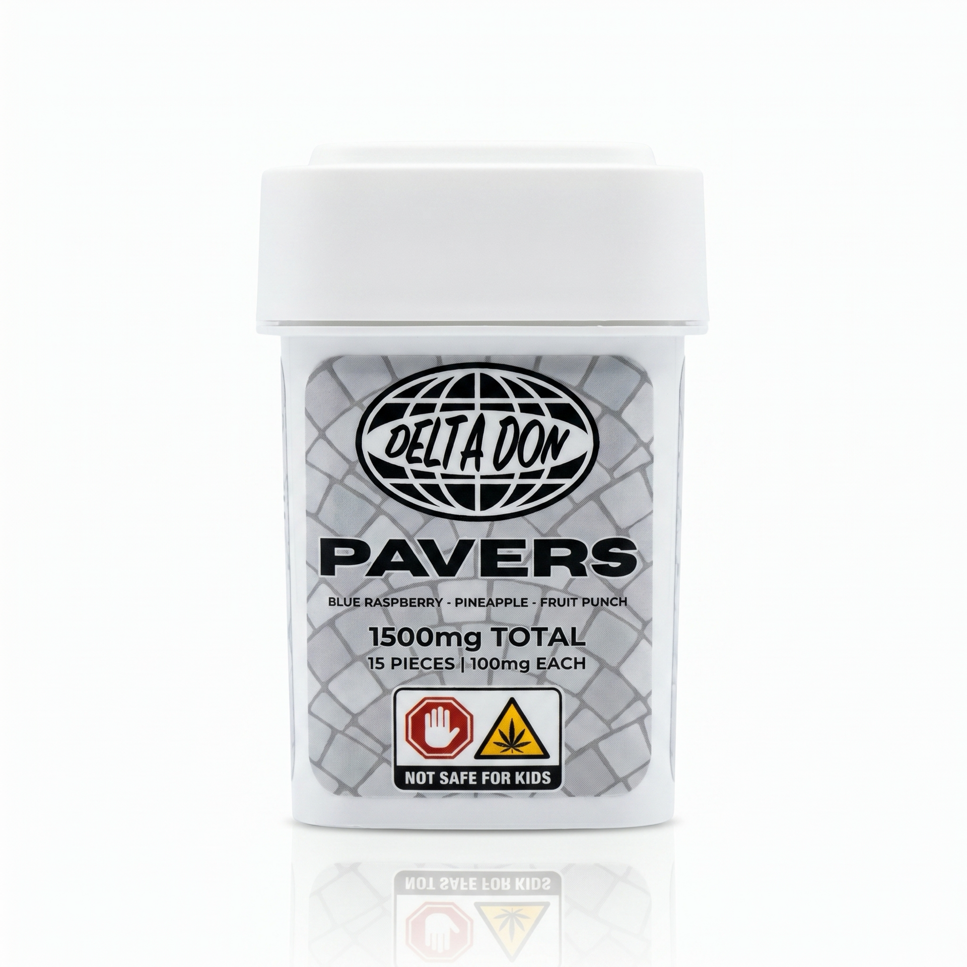 Delta Don Pavers jar front close-up - mixed flavor 1500mg gummies
