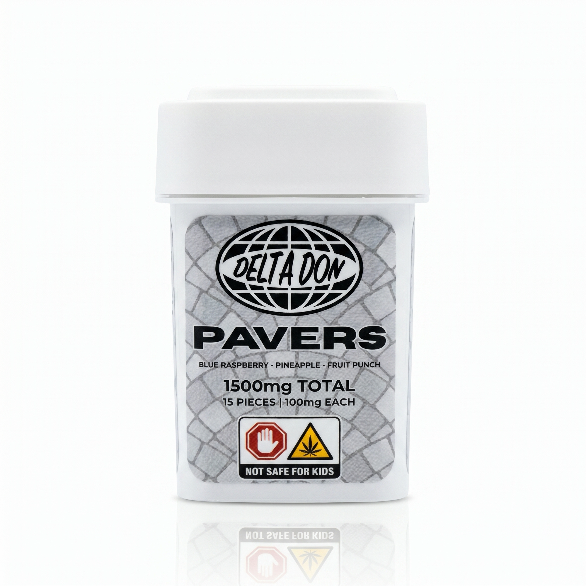 Delta Don Pavers jar front close-up - mixed flavor 1500mg gummies